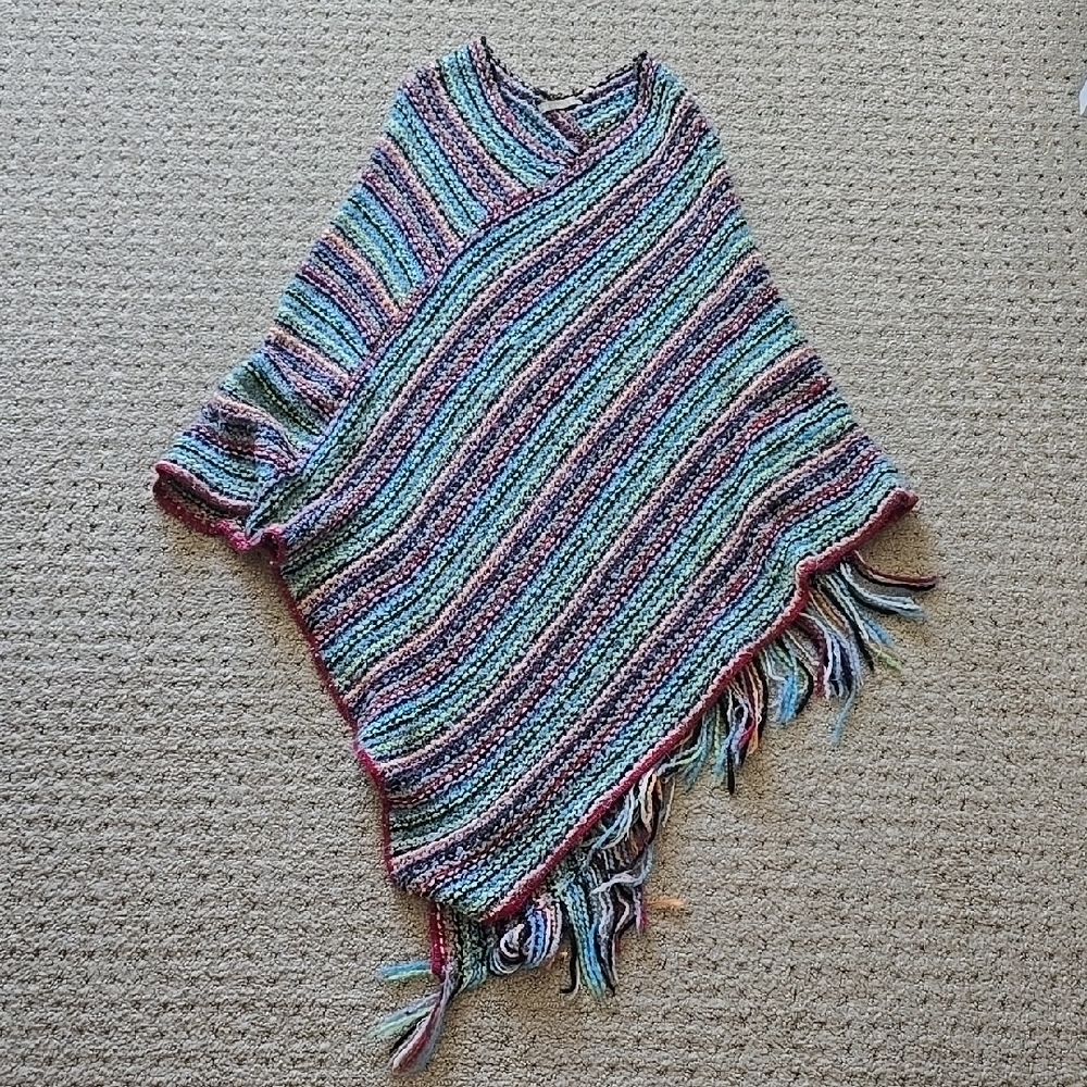 Relais Asymmetrical Striped Multicolor Women's Sweater Poncho - OSFA